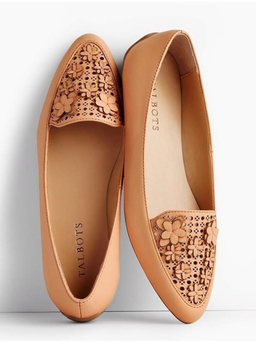 NEW Talbots francesca flower top perforated leather driving flat shoes women 9
